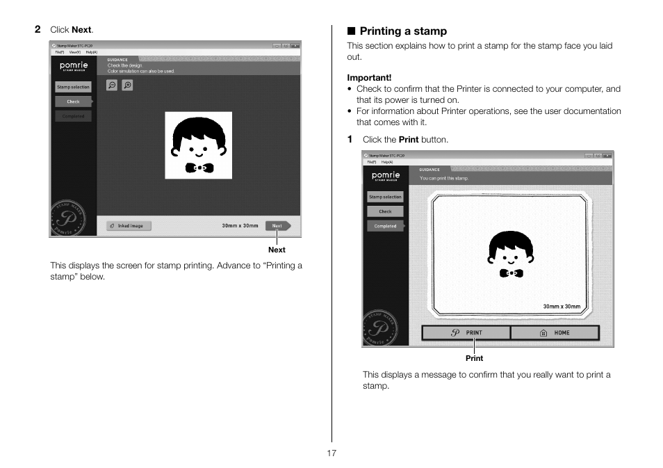 Printing a stamp | Casio STC-PC10 User Manual | Page 19 / 55