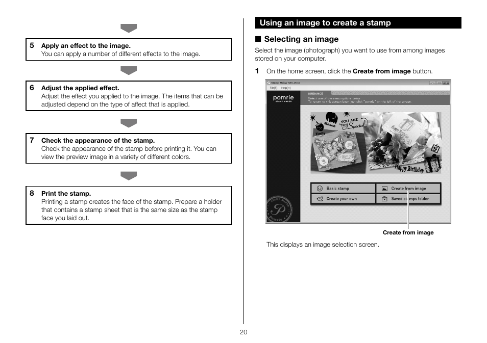 Using an image to create a stamp | Casio STC-PC10 User Manual | Page 22 / 55