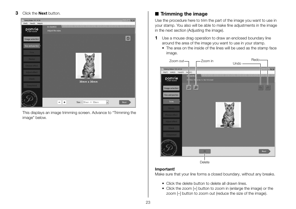 Trimming the image | Casio STC-PC10 User Manual | Page 25 / 55