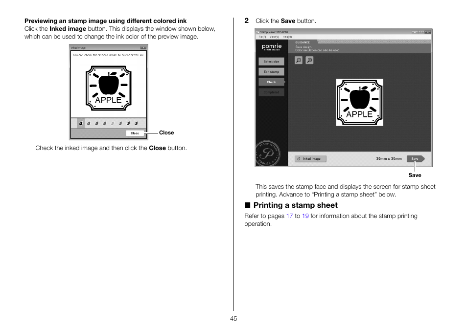 Printing a stamp sheet | Casio STC-PC10 User Manual | Page 47 / 55