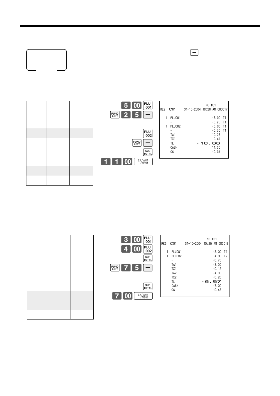 Basic operations and setups, Registering reductions, ( ´ 25 m ) ´m s 11- f | ( 4- ) s ´ 75 m s 7- f | Casio QT-6000 User Manual | Page 32 / 104