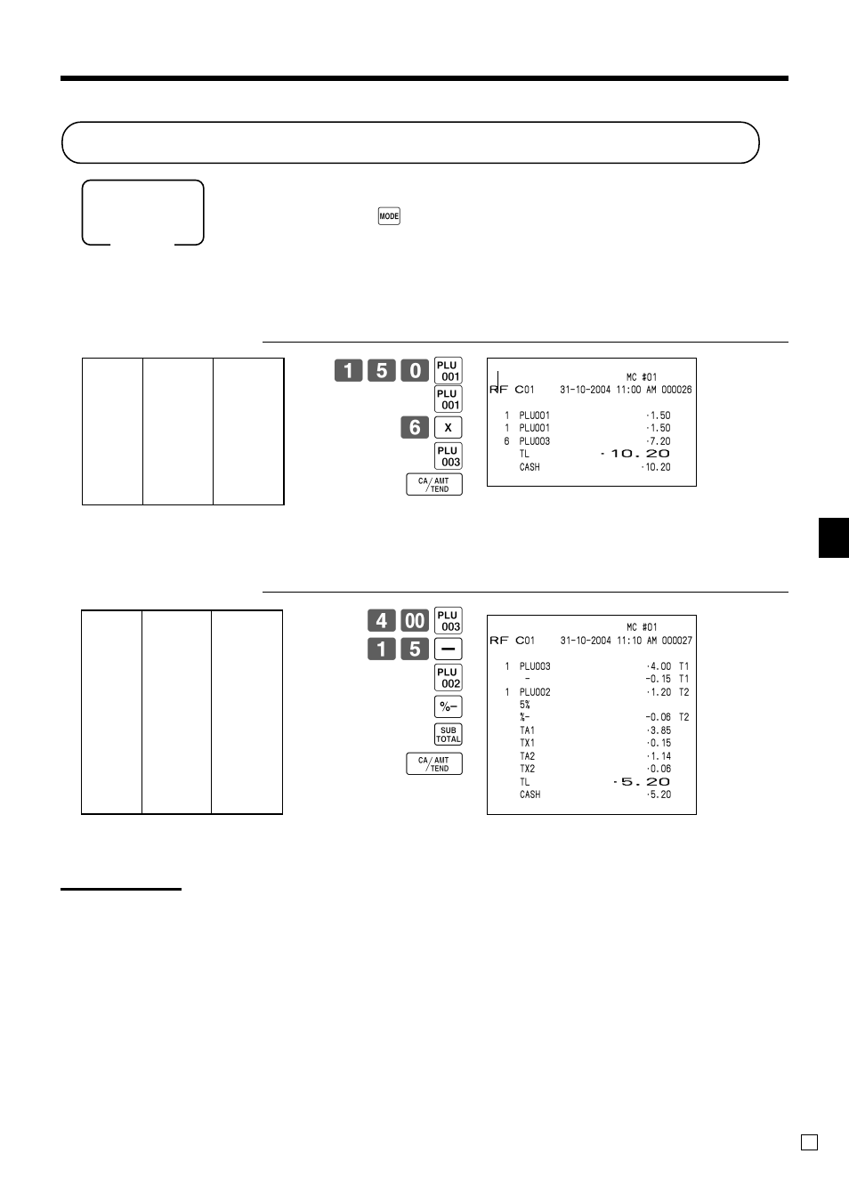 Registering returned goods in the ref mode, Basic operations and setups, Reduction of amounts paid on refund | * 15 m ) p s f, Normal refund transaction, 150 ( ( 6 | * f | Casio QT-6000 User Manual | Page 37 / 104