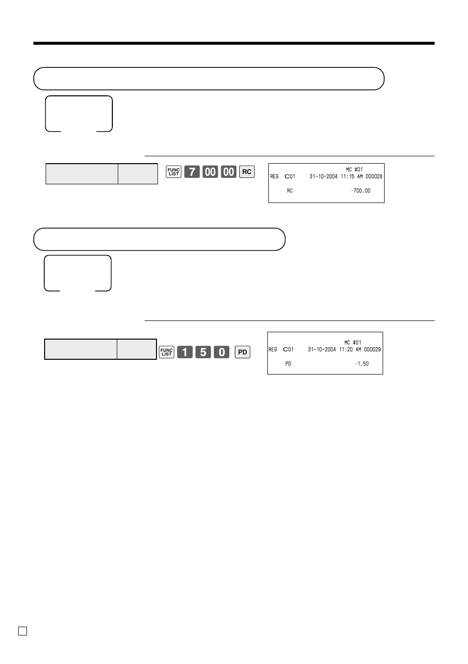 Registering money received on account, Registering money paid out, Basic operations and setups | 150 p | Casio QT-6000 User Manual | Page 38 / 104