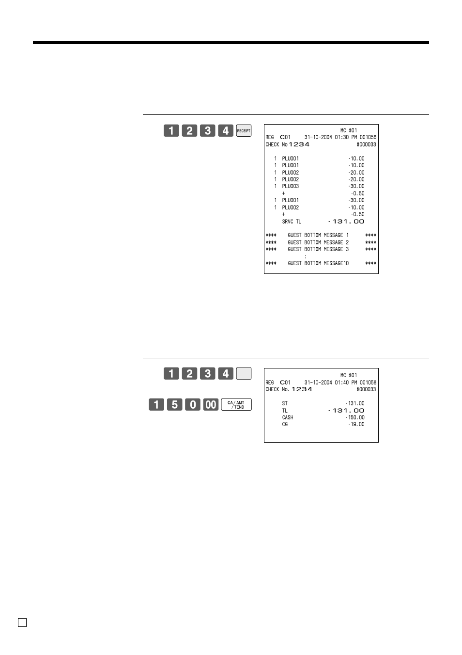 Advanced operations, 1234 b, Issuing a guest receipt | Casio QT-6000 User Manual | Page 50 / 104