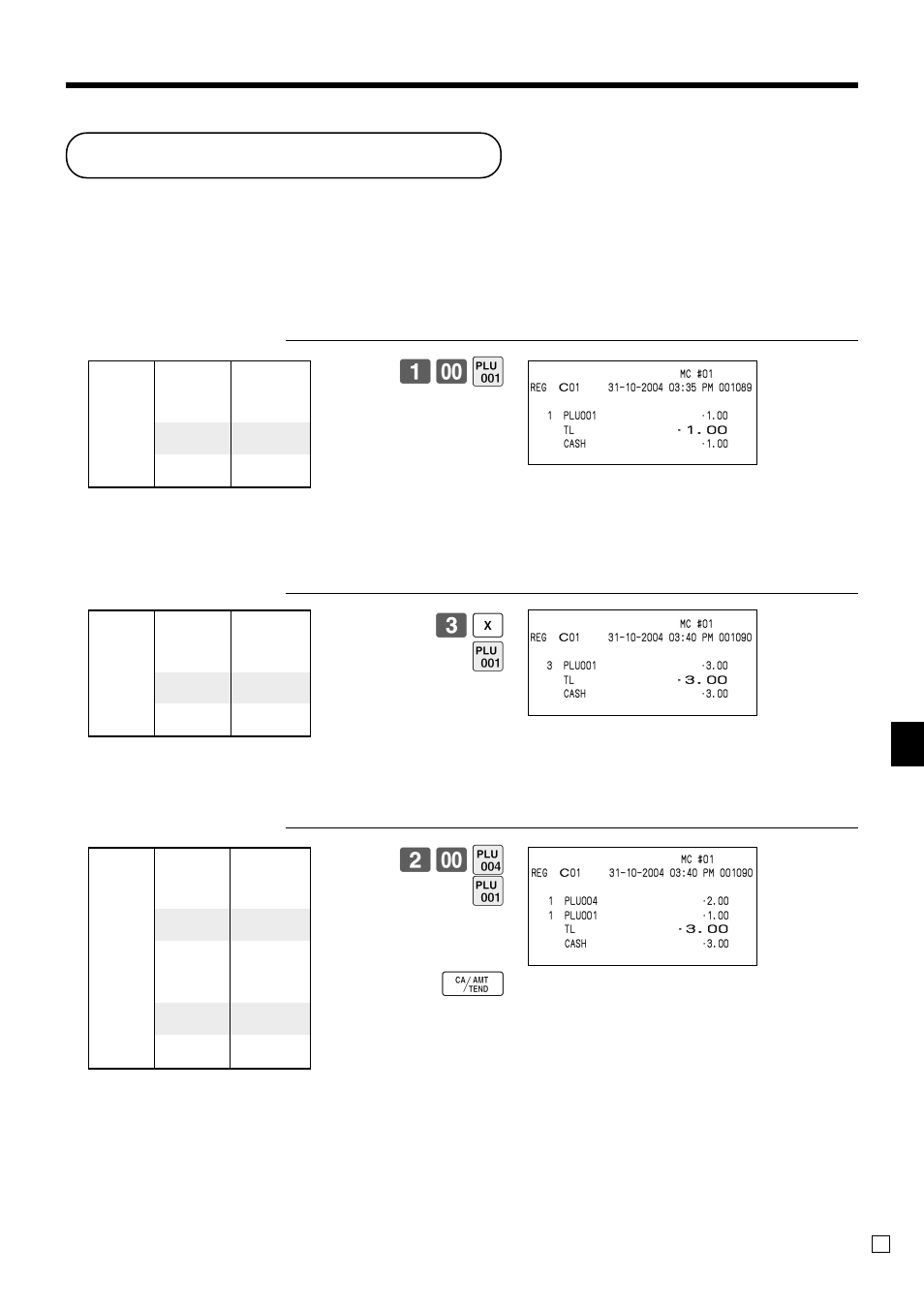 Single item cash sales, Ad v anced operations, , ( f | Casio QT-6000 User Manual | Page 61 / 104