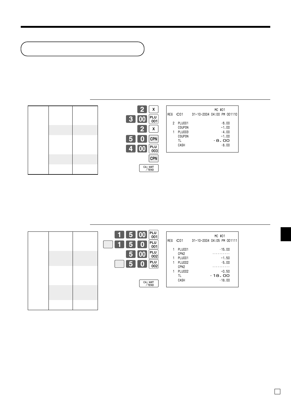 Coupon transactions, Ad v anced operations, Coupon registration using <coupon> (coupon key) | Casio QT-6000 User Manual | Page 63 / 104