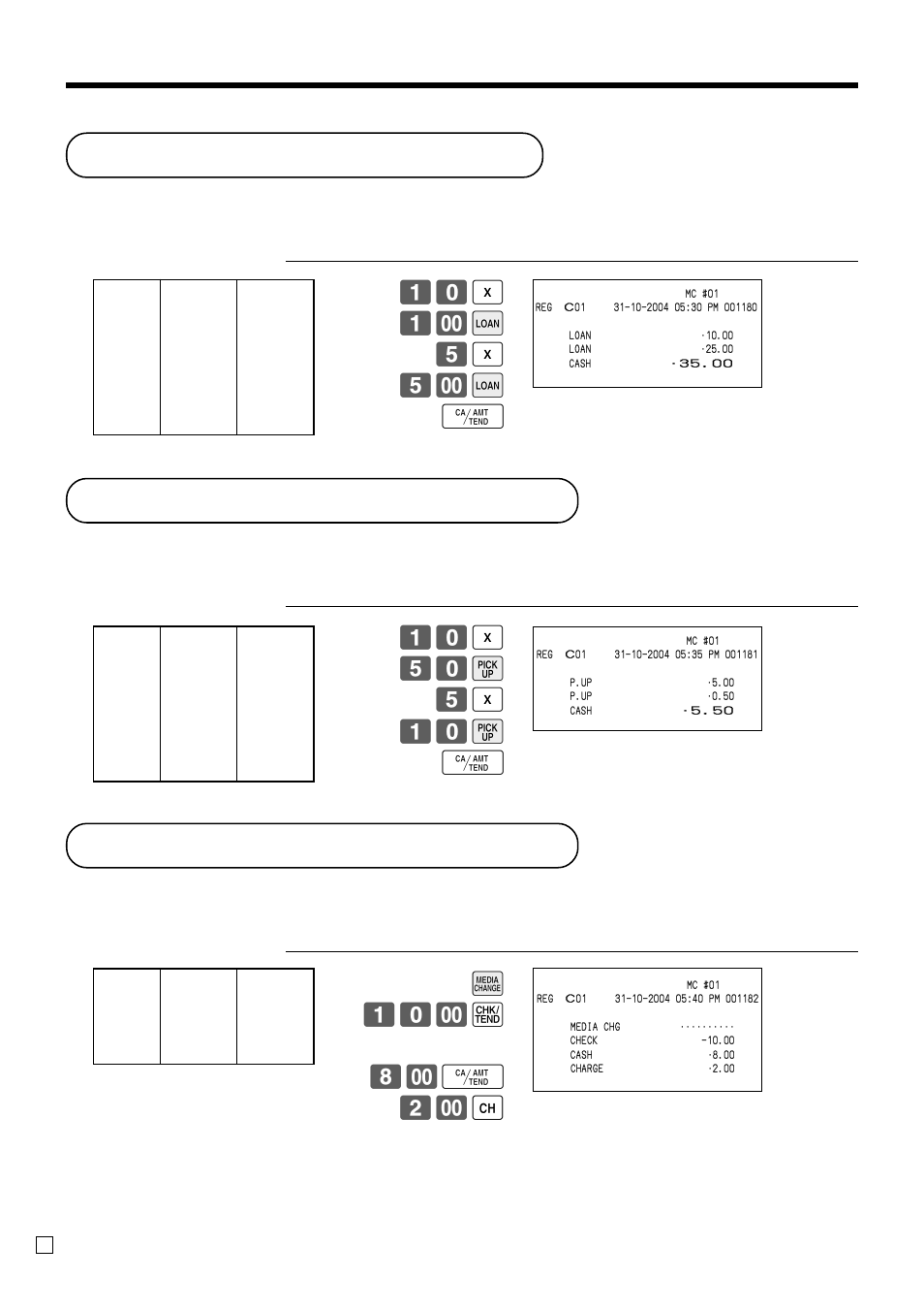 Registering loan amounts, Registering pick up amounts, Changing media in drawer | Advanced operations, I10- k, F 2- h | Casio QT-6000 User Manual | Page 72 / 104