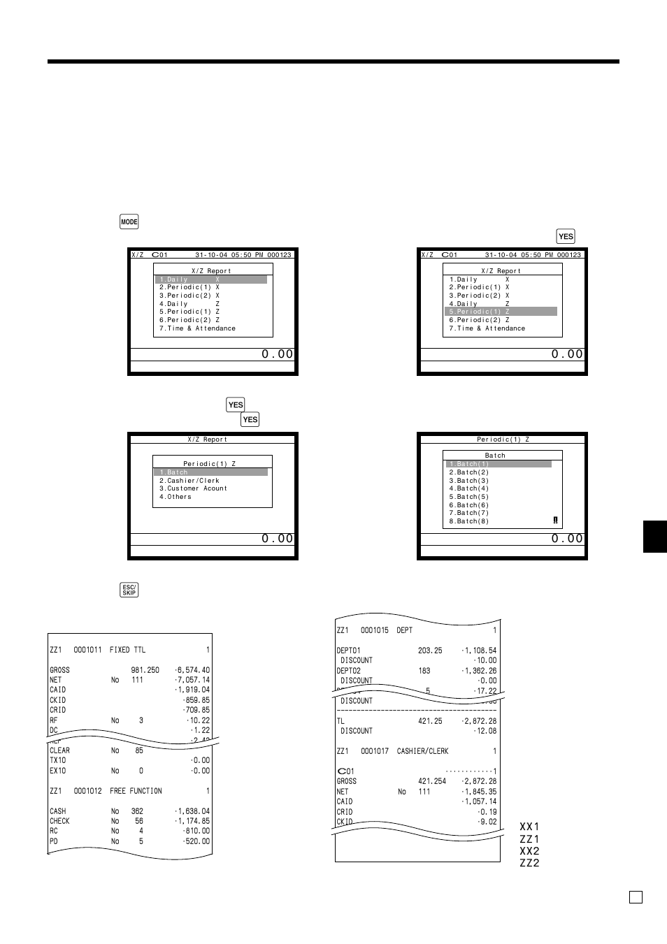 Ad v anced operations, Procedure, Report (by optional remote printer) | Qt-6000 user’s manual, Step 1. press, Step 4. select “1.batch(1)” and press, Step 3. screen step 4. screen step 5. press, Repeatedly to return to the “step 1. screen | Casio QT-6000 User Manual | Page 85 / 104