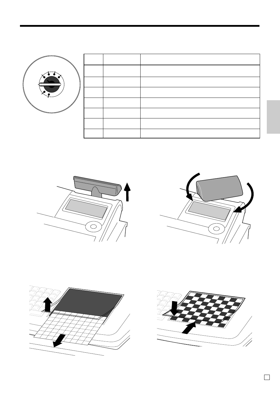 Intr oducing the register, Xreg reg off off rf rf pgm pgm z x2/z2 mode switch, How to set the pop-up display | How to set the menu sheet, Lift the unit until it stops. 2. rotate the unit | Casio SE-C300 User Manual | Page 21 / 110