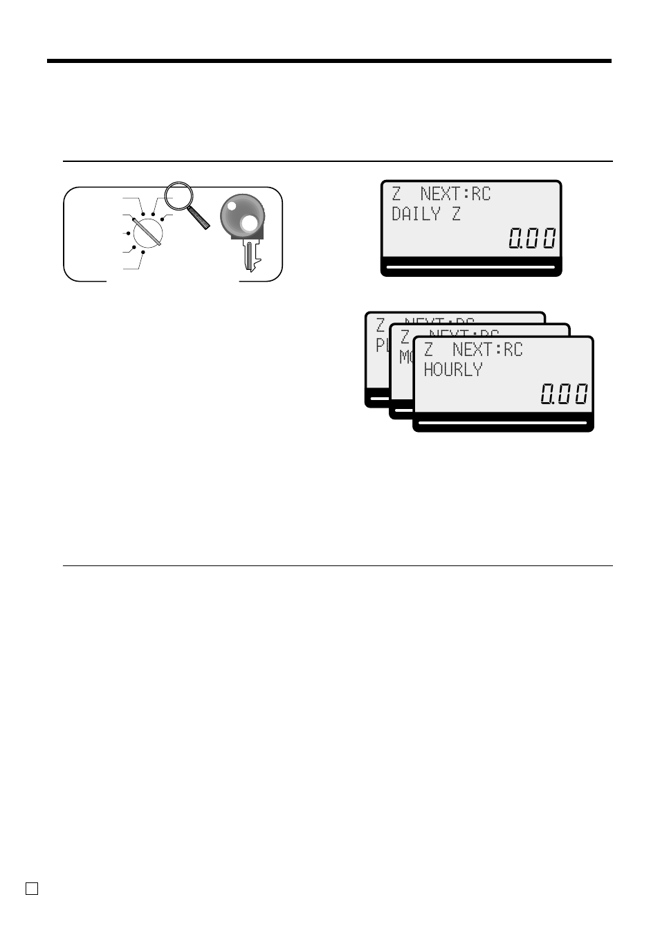 Advanced operations and setups, Z next:rc daily z, Z next:rc plu | Z next:rc monthly, Z next:rc hourly, Mode switch | Casio SE-C300 User Manual | Page 90 / 110