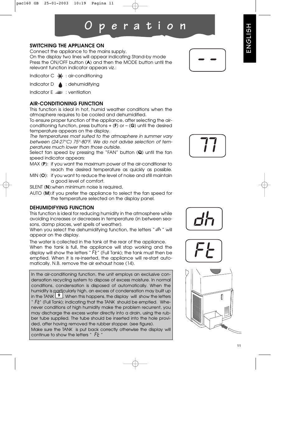English | DeLonghi Pinguino PAC 160 User Manual | Page 11 / 18