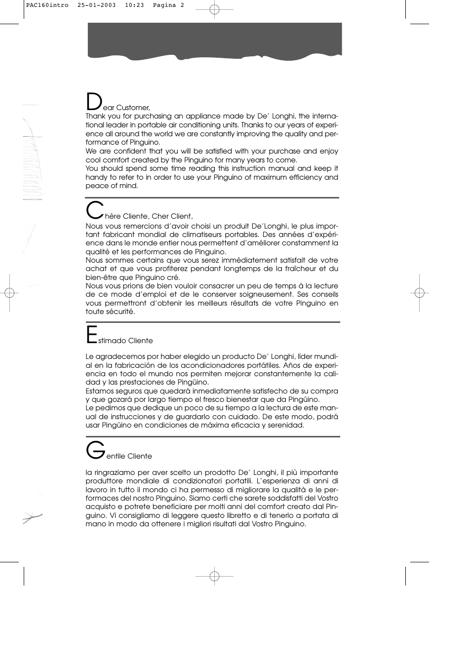 DeLonghi Pinguino PAC 160 User Manual | Page 2 / 18