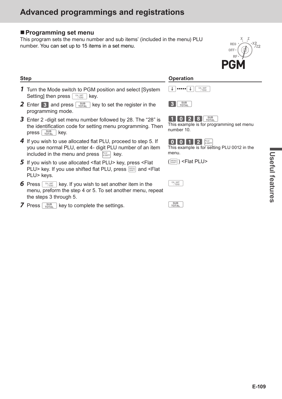 Advanced programmings and registrations, Use ful fe atu re s | Casio SE-C3500 Manual User Manual | Page 109 / 136