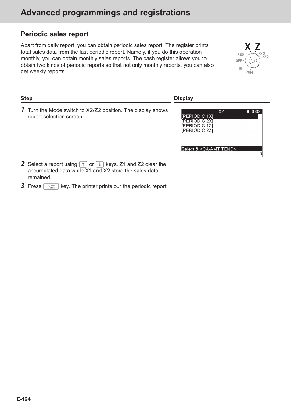 Advanced programmings and registrations, Periodic sales report | Casio SE-C3500 Manual User Manual | Page 124 / 136