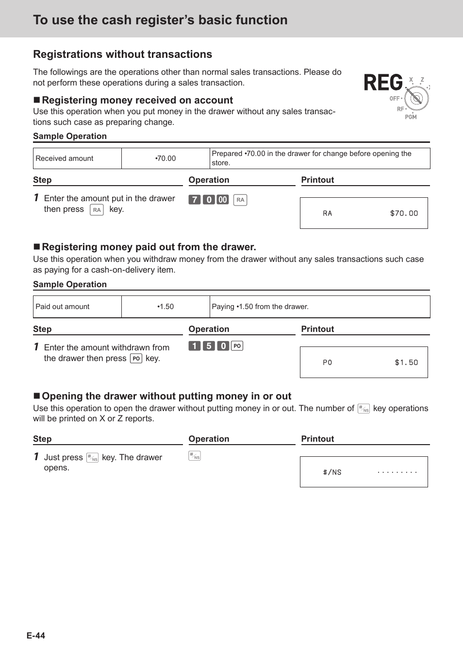 Registrations without transactions | Casio SE-C3500 Manual User Manual | Page 44 / 136