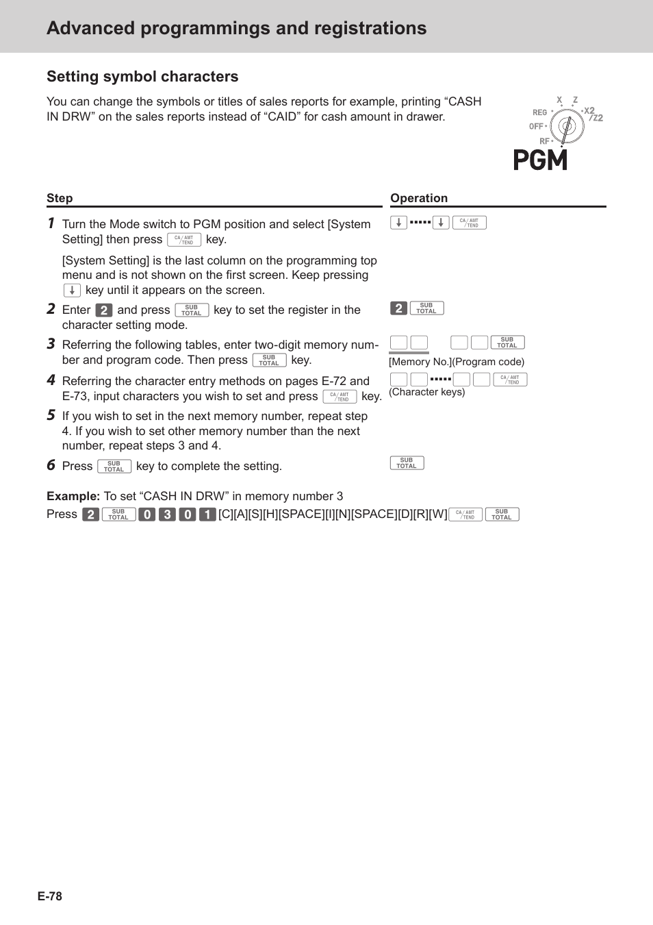 Advanced programmings and registrations, Setting symbol characters | Casio SE-C3500 Manual User Manual | Page 78 / 136