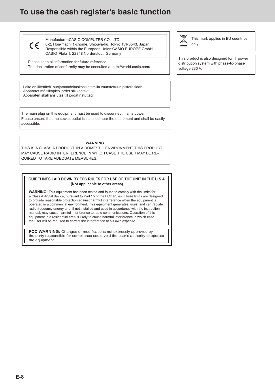 Casio SE-C3500 Manual User Manual | Page 8 / 136