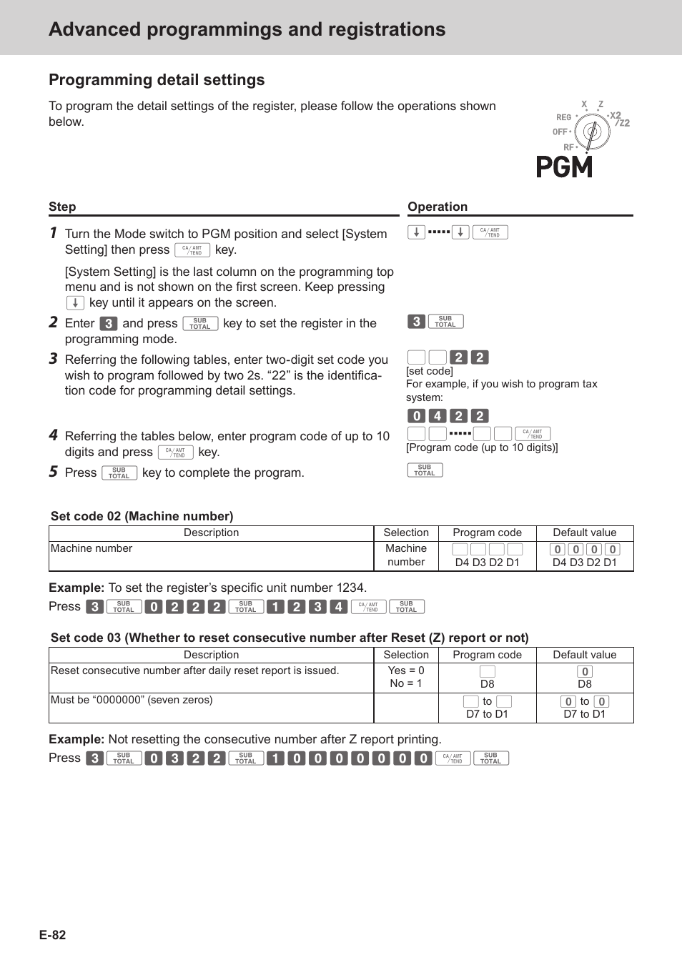 Advanced programmings and registrations, Programming detail settings | Casio SE-C3500 Manual User Manual | Page 82 / 136