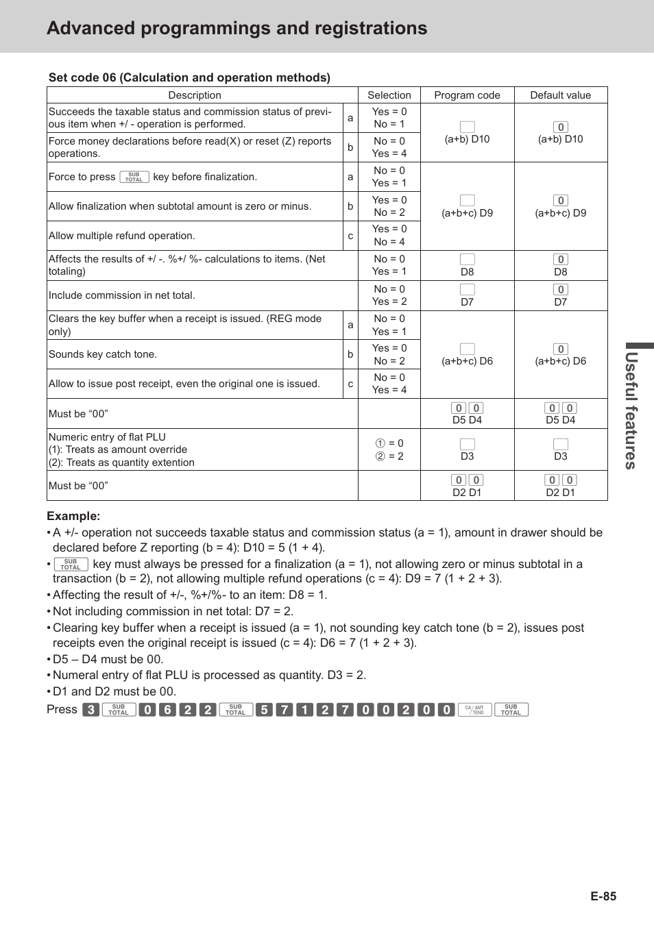 Advanced programmings and registrations, Use ful fe atu re s | Casio SE-C3500 Manual User Manual | Page 85 / 136