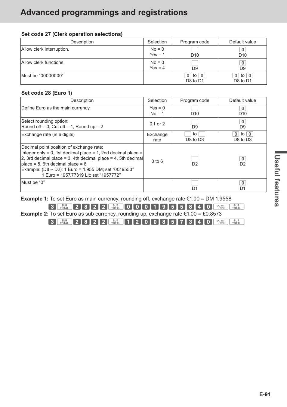 Advanced programmings and registrations, Use ful fe atu re s | Casio SE-C3500 Manual User Manual | Page 91 / 136