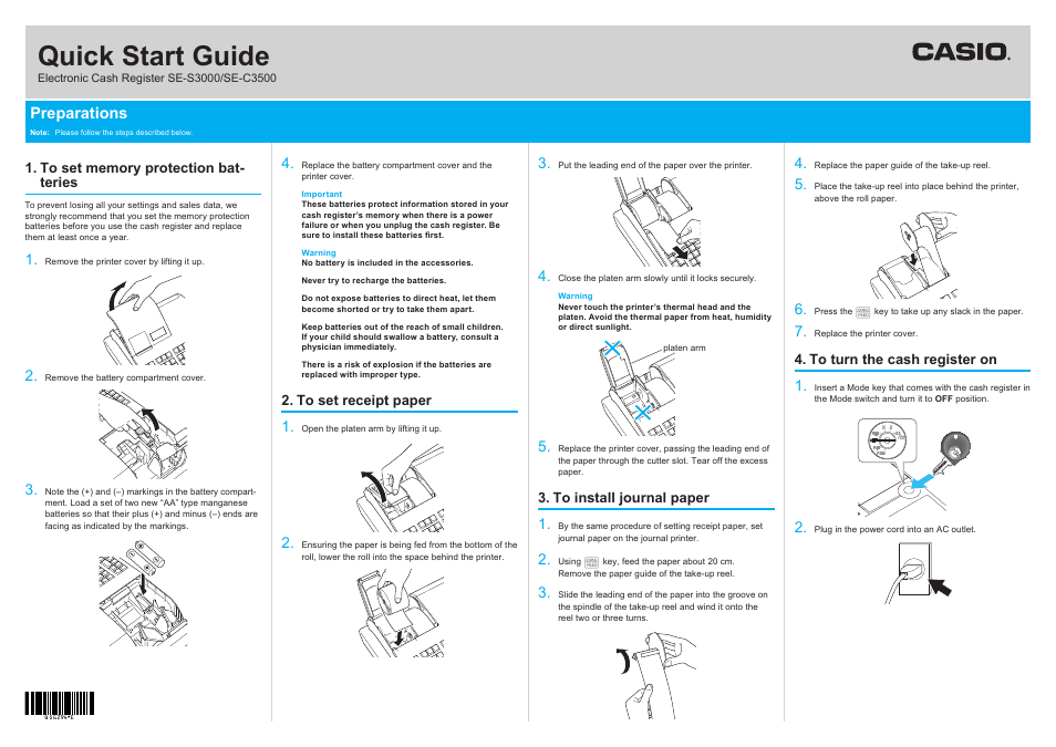 Casio SE-C3500 Quick Start User Manual | 2 pages