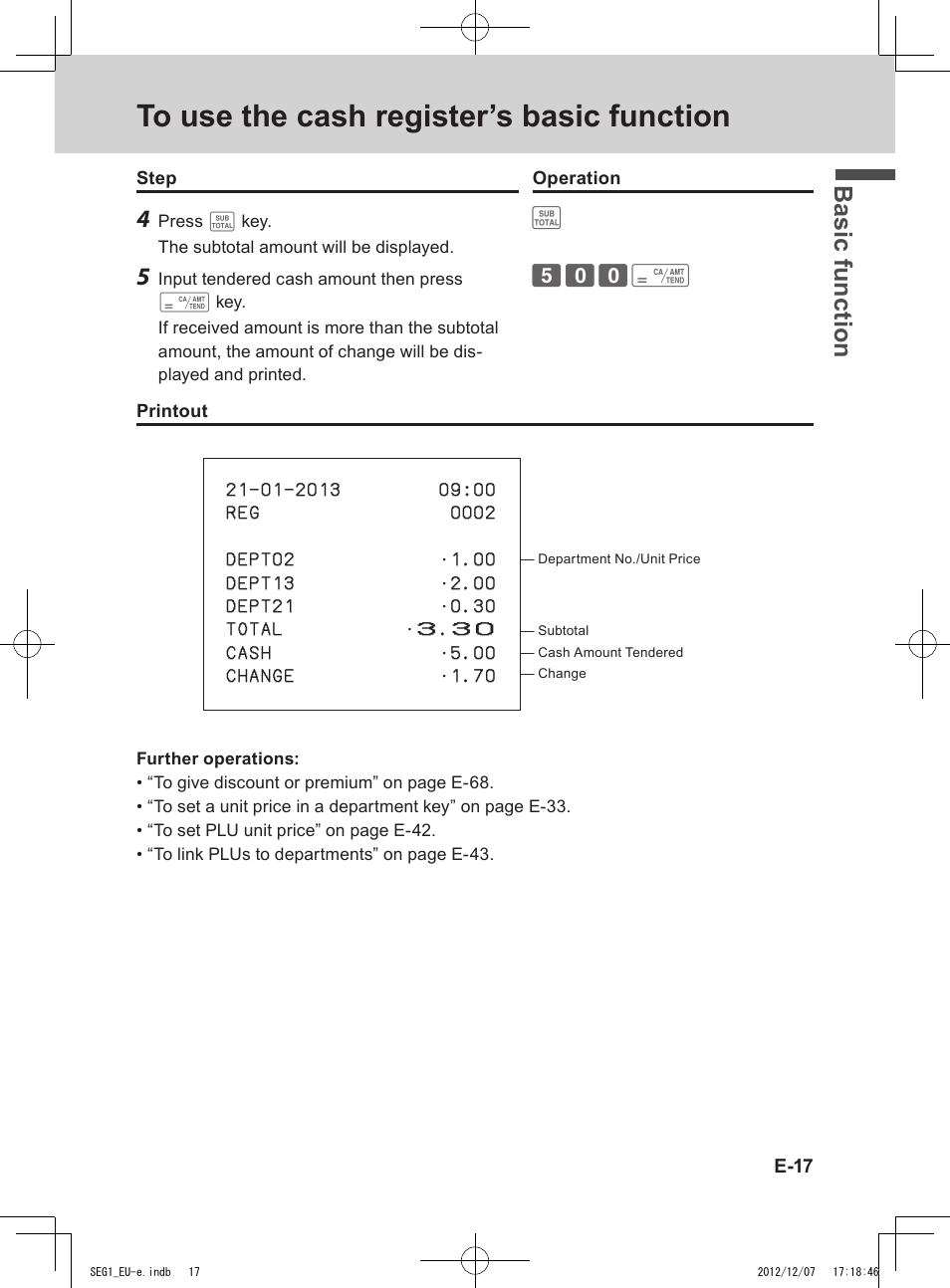 Bas ic fu nc tion | Casio SE-G1 User Manual | Page 17 / 76