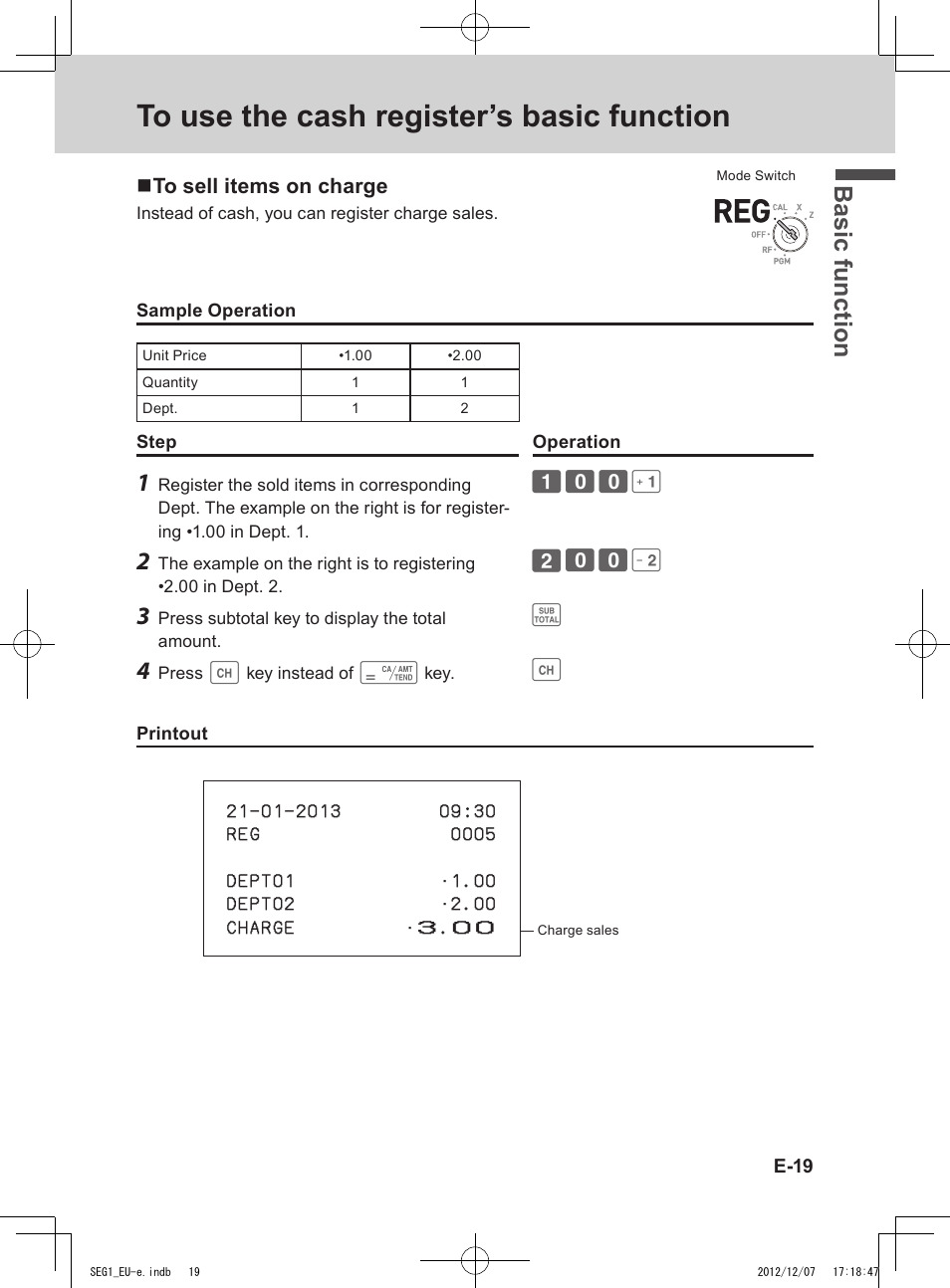 Bas ic fu nc tion | Casio SE-G1 User Manual | Page 19 / 76