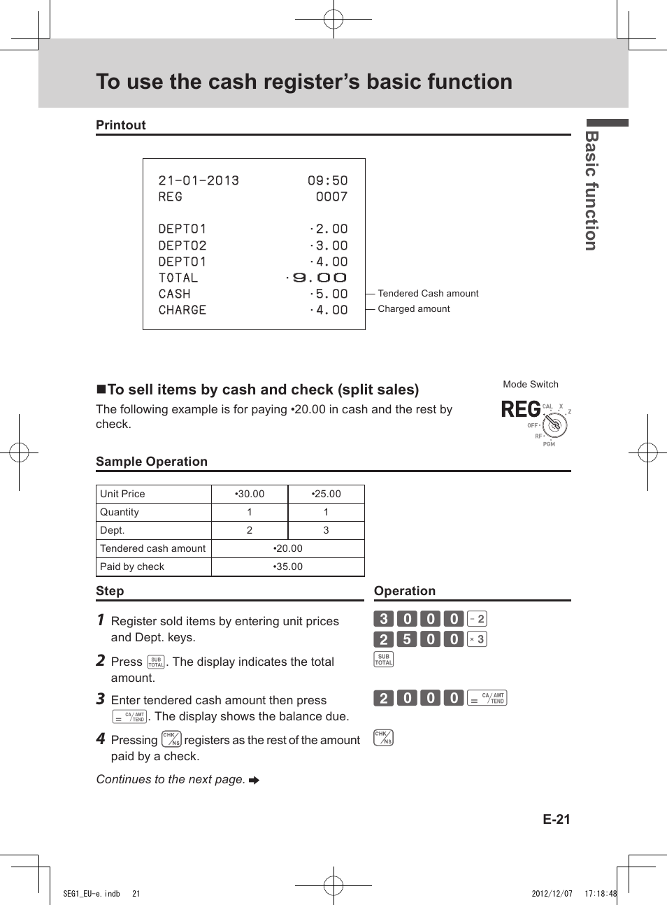 Bas ic fu nc tion | Casio SE-G1 User Manual | Page 21 / 76