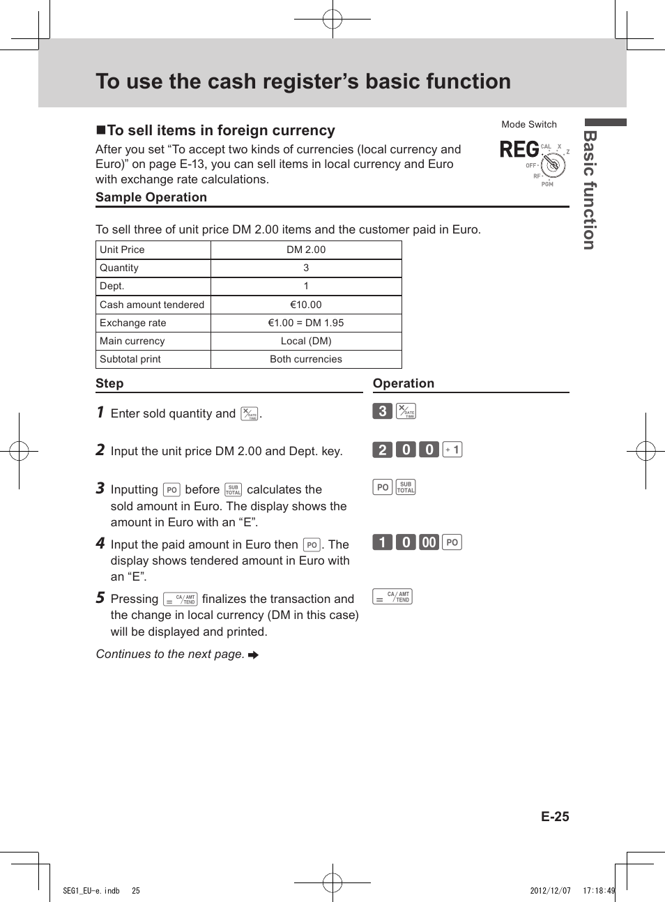 Bas ic fu nc tion | Casio SE-G1 User Manual | Page 25 / 76