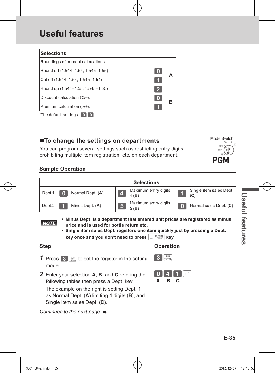 Useful features, Use ful fe atu re s | Casio SE-G1 User Manual | Page 35 / 76