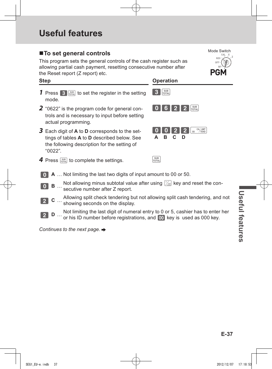 Useful features, Use ful fe atu re s | Casio SE-G1 User Manual | Page 37 / 76