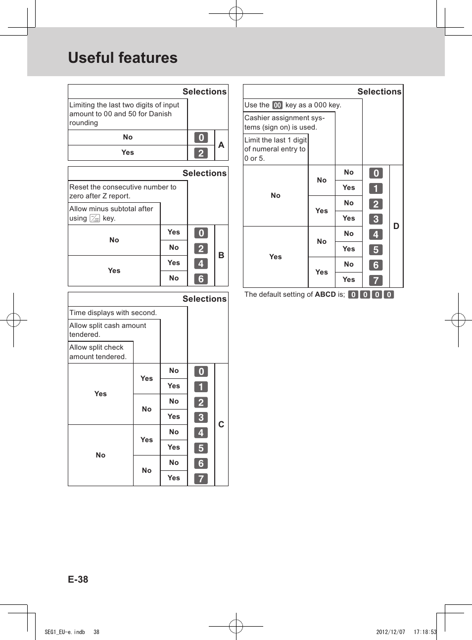 Useful features, E-38 | Casio SE-G1 User Manual | Page 38 / 76