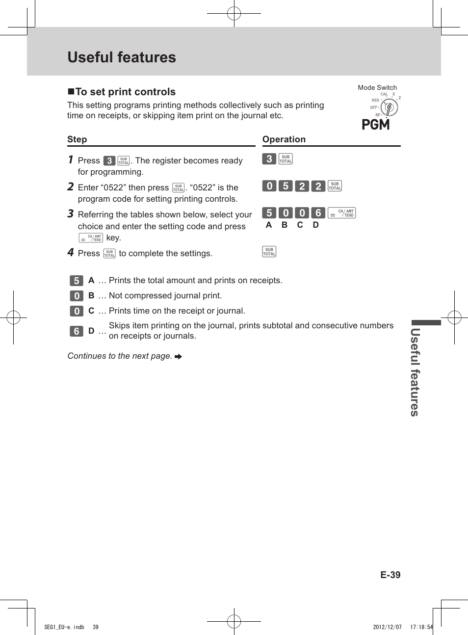 Useful features, Use ful fe atu re s | Casio SE-G1 User Manual | Page 39 / 76