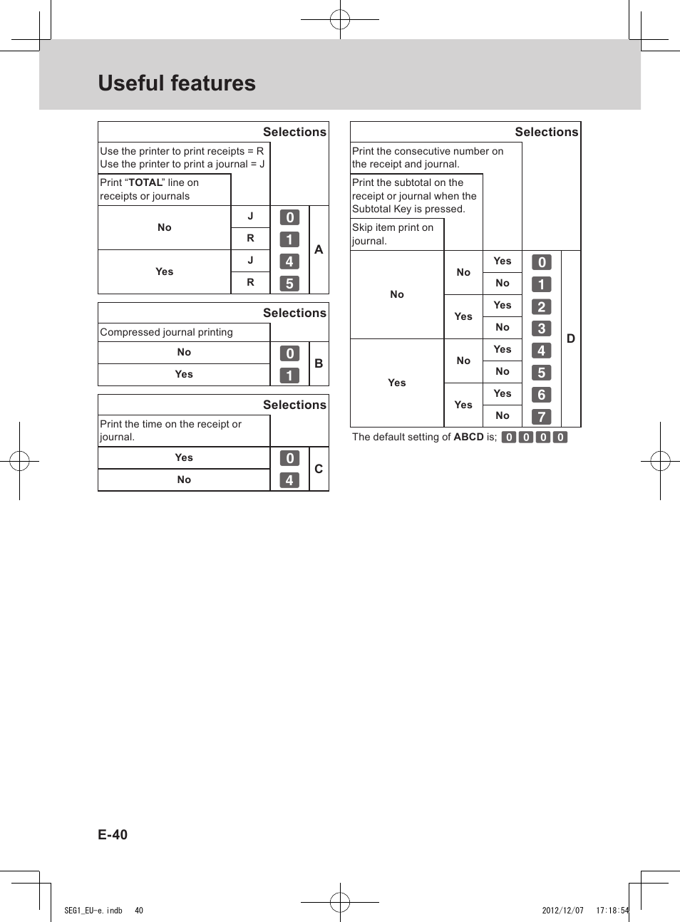 Useful features, E-40 | Casio SE-G1 User Manual | Page 40 / 76