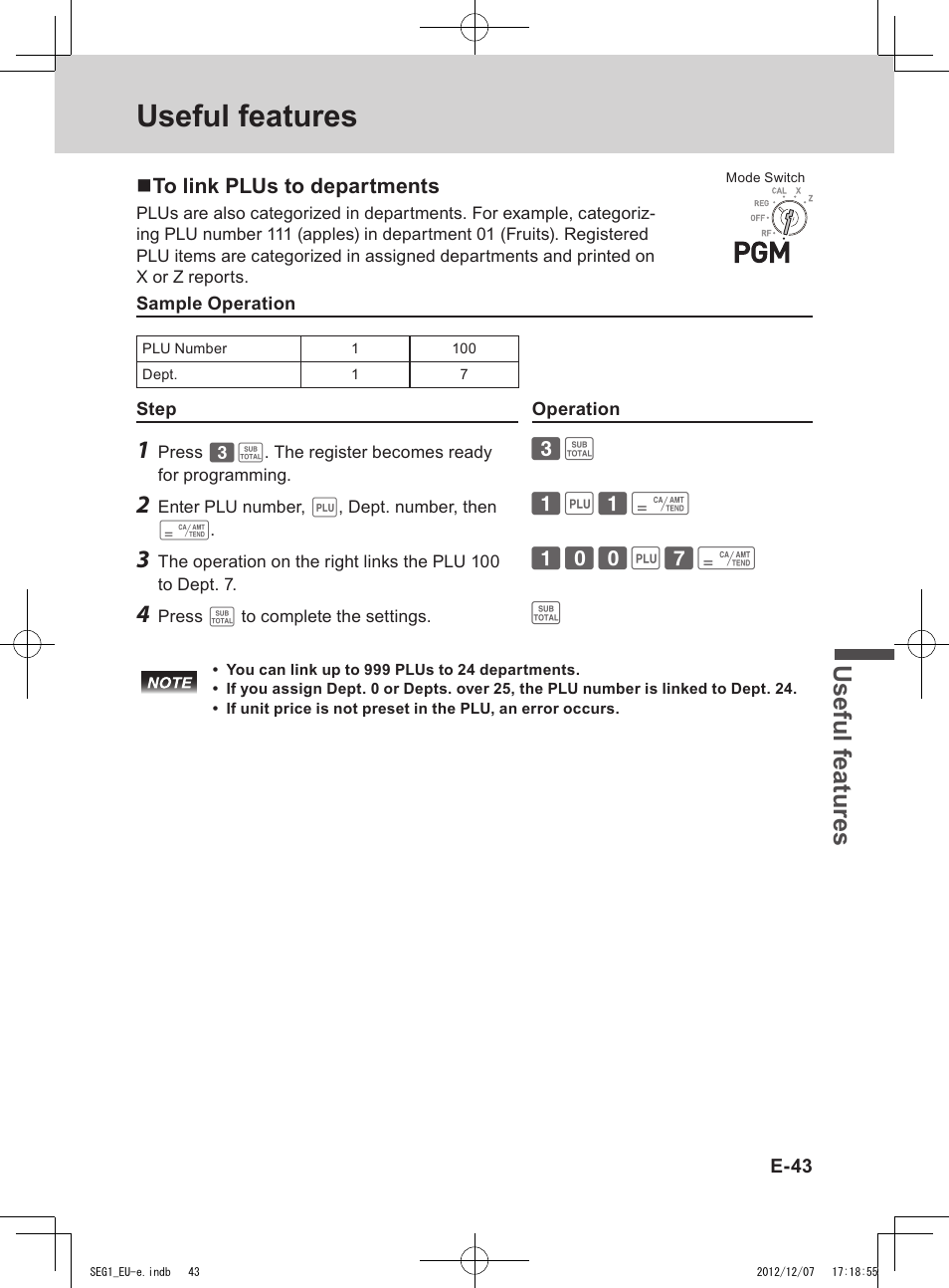 Useful features, Use ful fe atu re s | Casio SE-G1 User Manual | Page 43 / 76