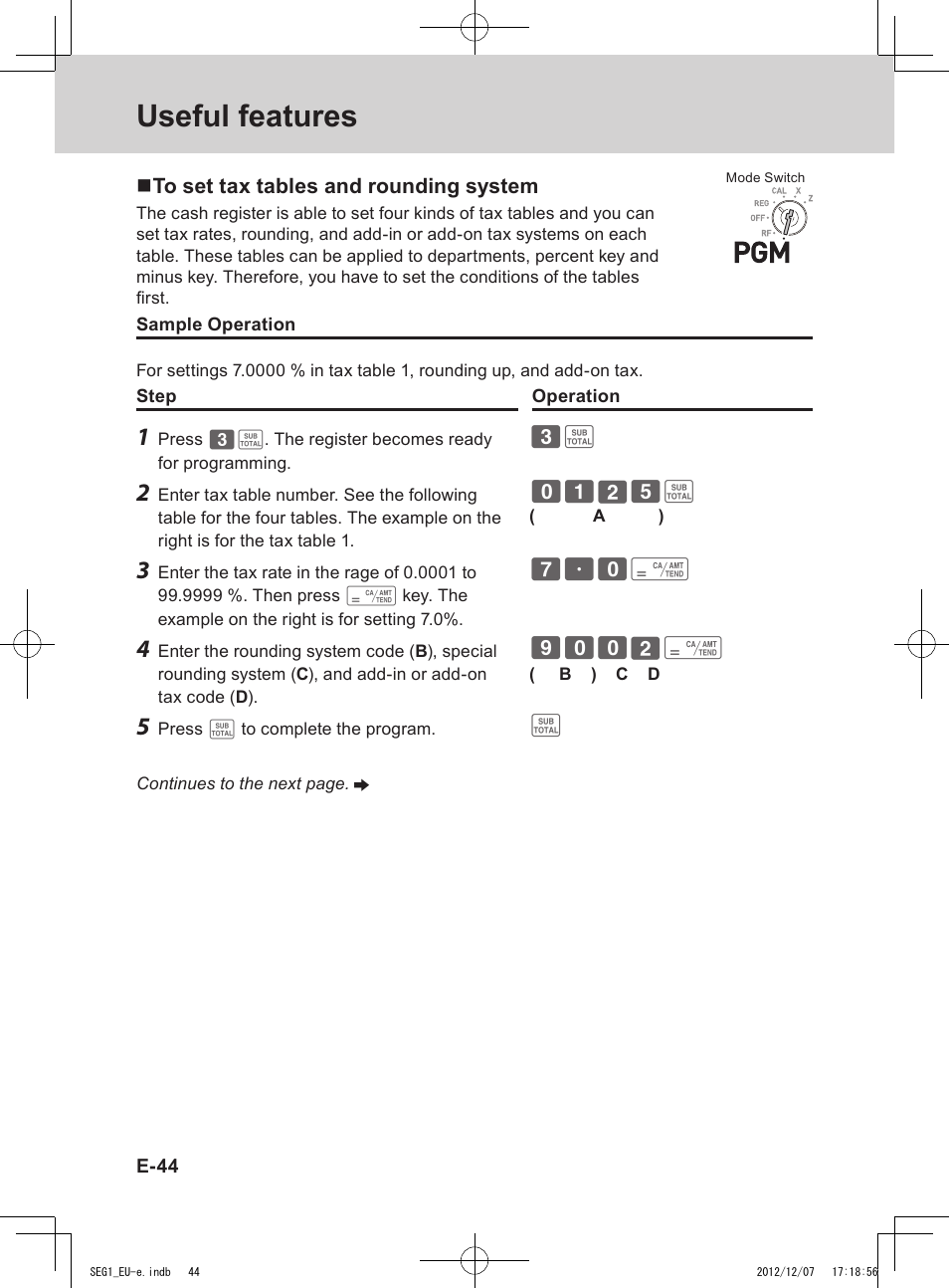 Useful features | Casio SE-G1 User Manual | Page 44 / 76