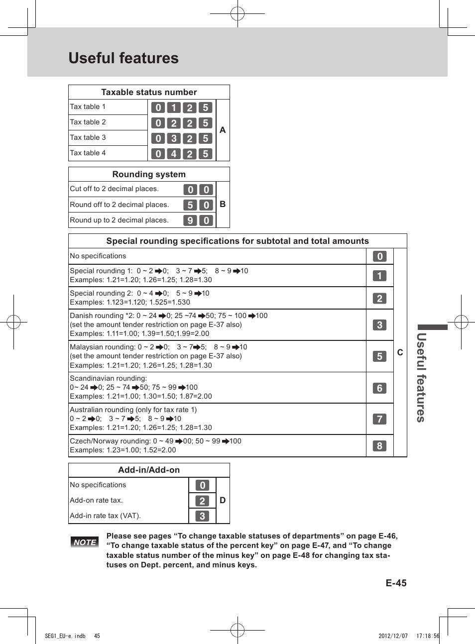 Useful features, Use ful fe atu re s | Casio SE-G1 User Manual | Page 45 / 76