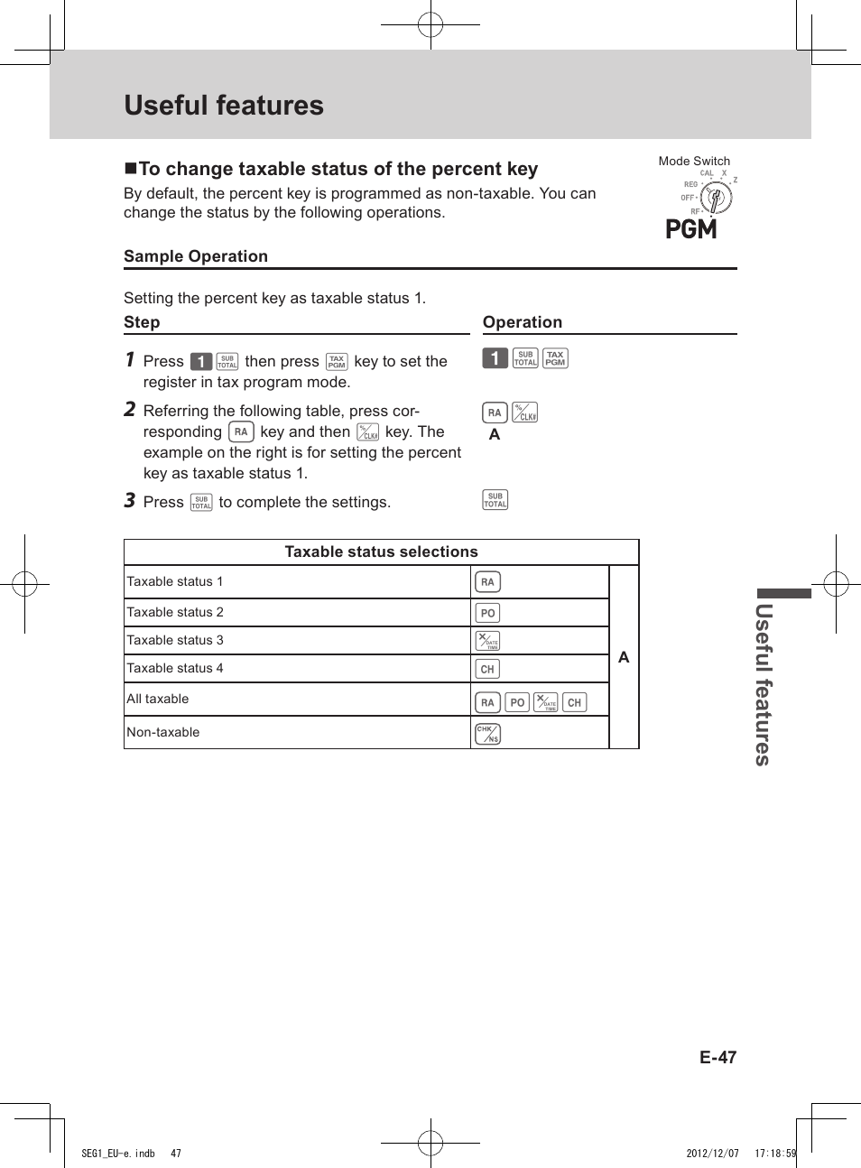 Useful features, Use ful fe atu re s | Casio SE-G1 User Manual | Page 47 / 76