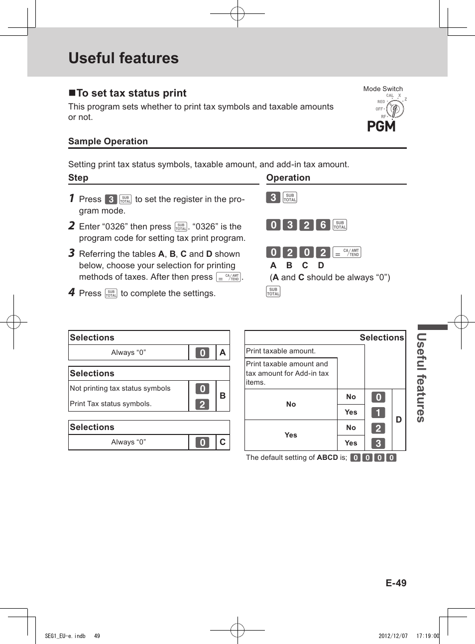 Useful features, Use ful fe atu re s | Casio SE-G1 User Manual | Page 49 / 76