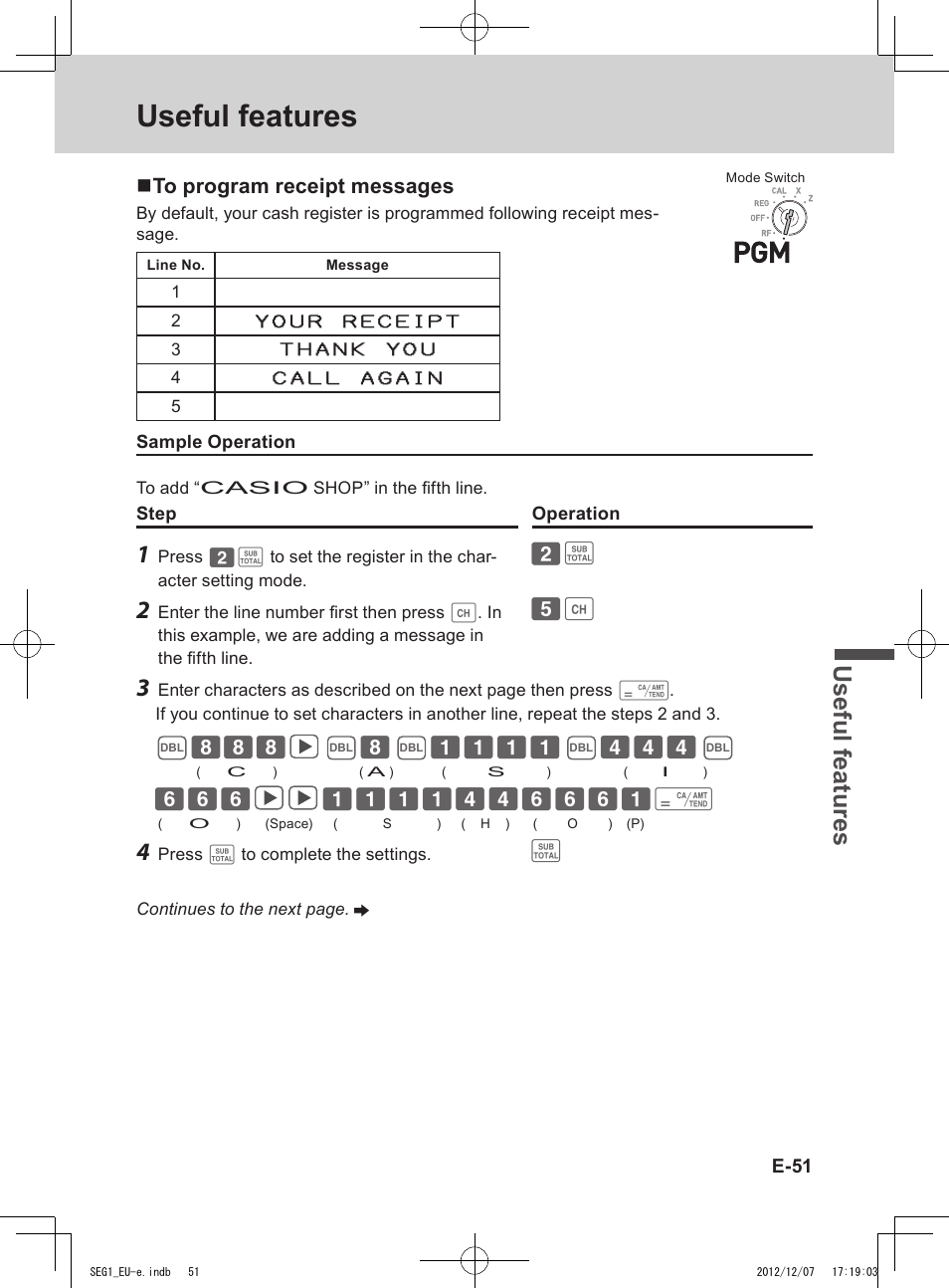 Useful features, Use ful fe atu re s | Casio SE-G1 User Manual | Page 51 / 76