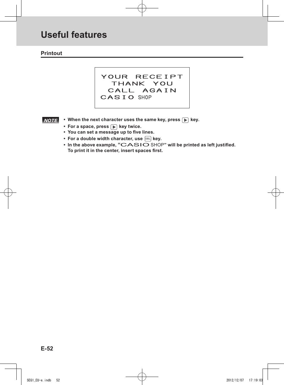 Useful features | Casio SE-G1 User Manual | Page 52 / 76