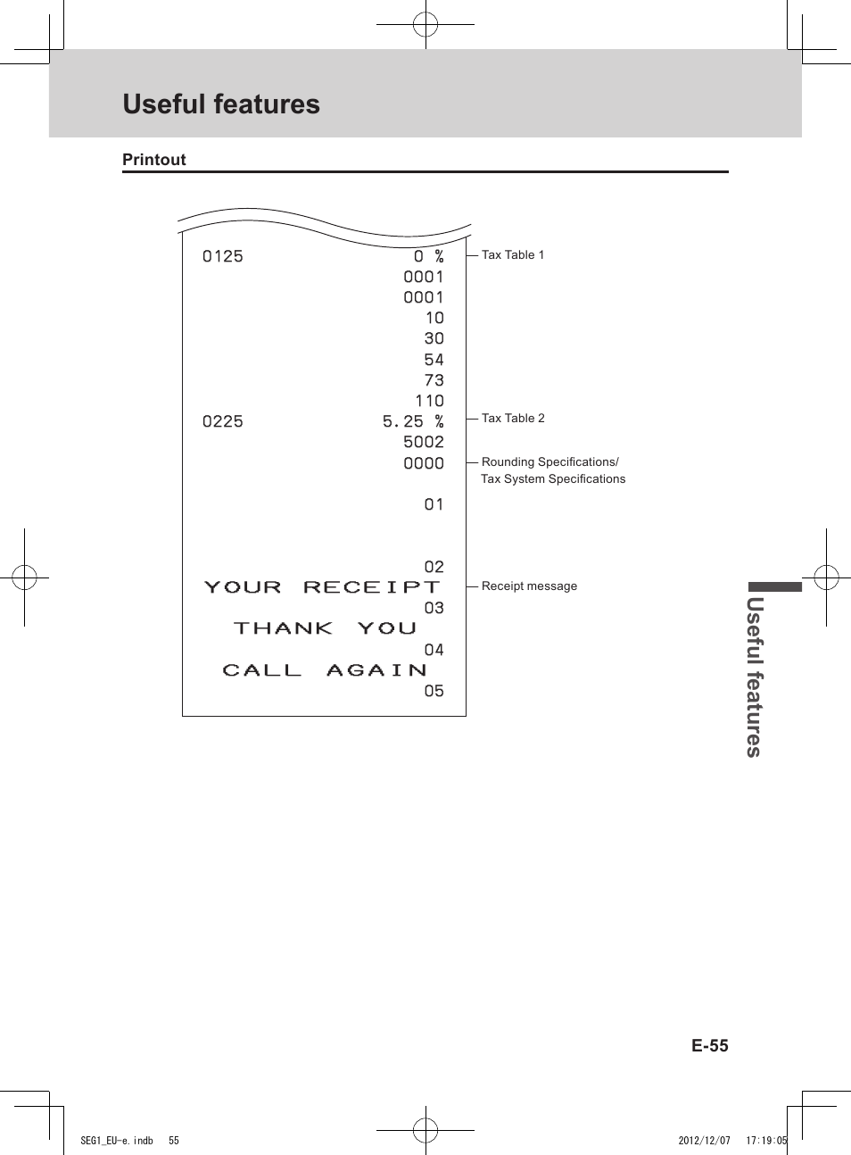 Useful features, Use ful fe atu re s | Casio SE-G1 User Manual | Page 55 / 76