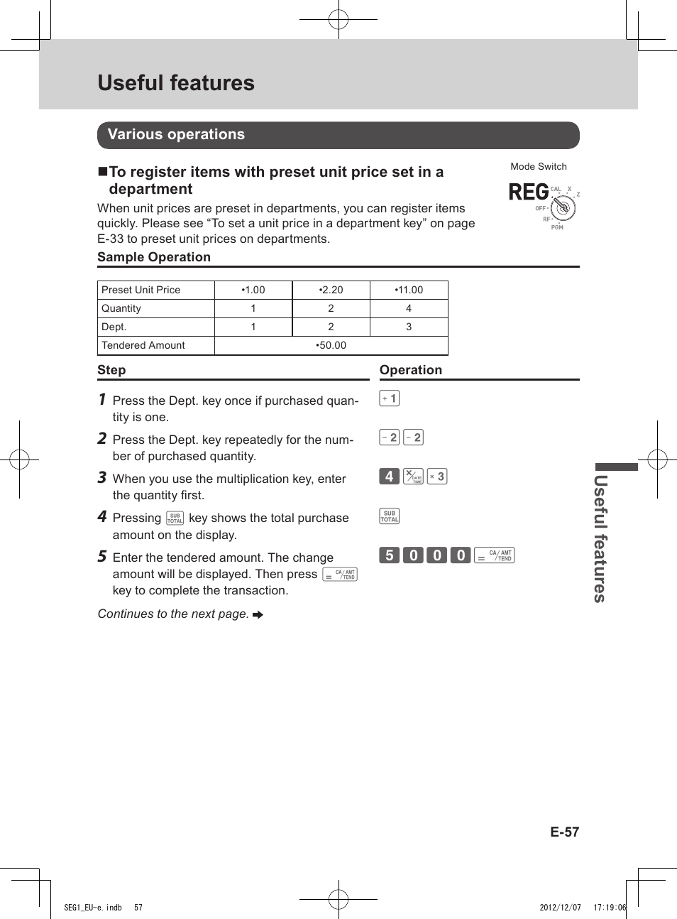 Useful features, Use ful fe atu re s | Casio SE-G1 User Manual | Page 57 / 76