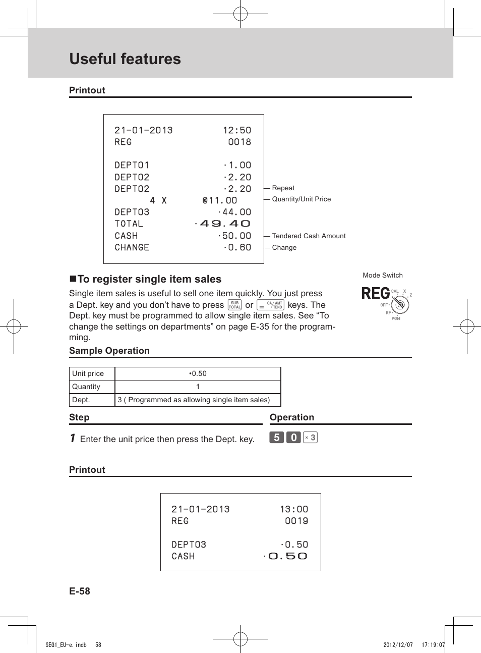 Useful features | Casio SE-G1 User Manual | Page 58 / 76