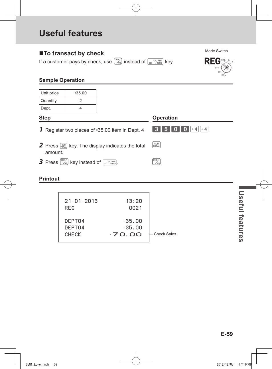 Useful features, Use ful fe atu re s | Casio SE-G1 User Manual | Page 59 / 76