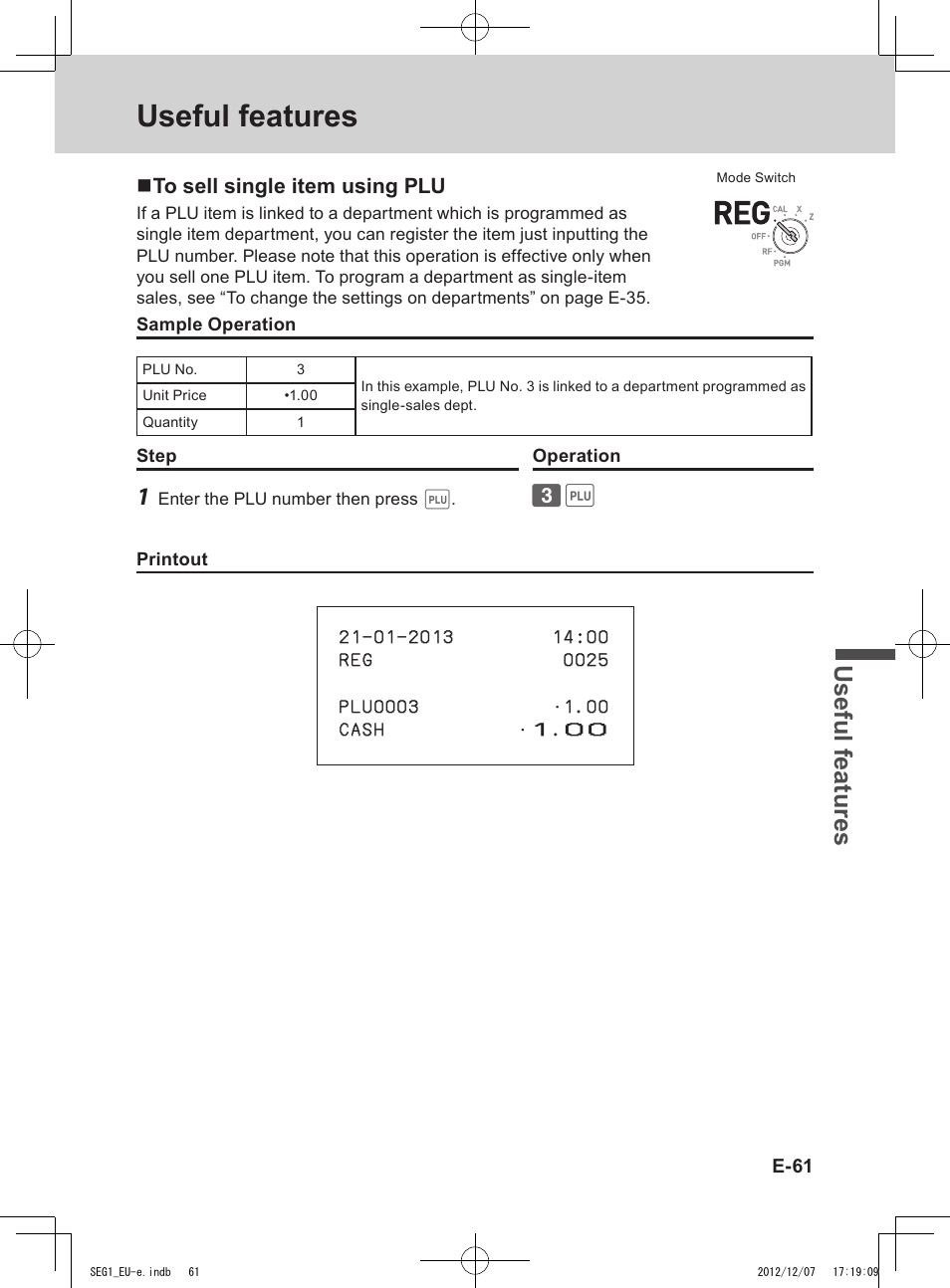 Useful features, Use ful fe atu re s | Casio SE-G1 User Manual | Page 61 / 76