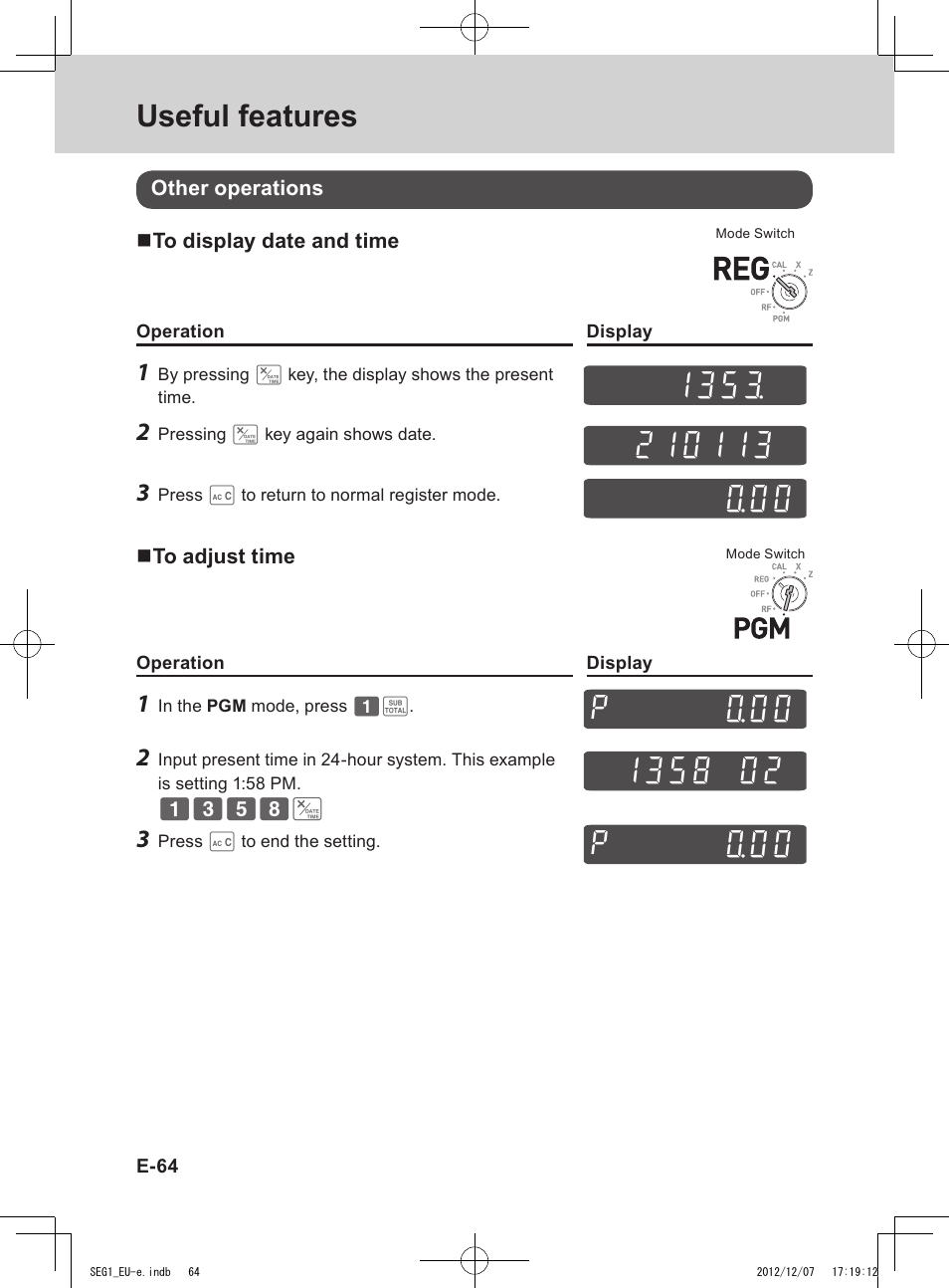 Useful features, P ~00 | Casio SE-G1 User Manual | Page 64 / 76