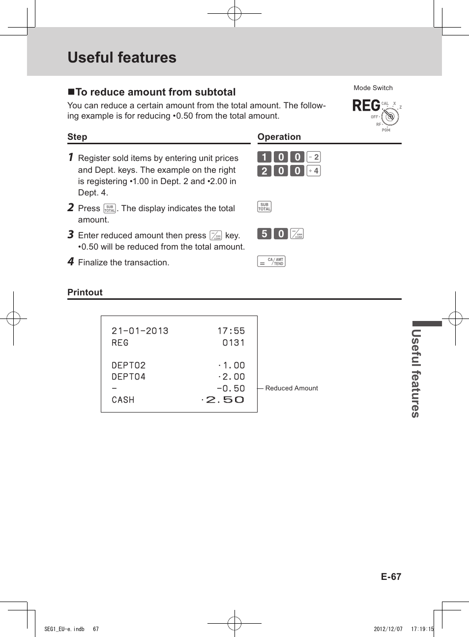 Useful features, Use ful fe atu re s | Casio SE-G1 User Manual | Page 67 / 76