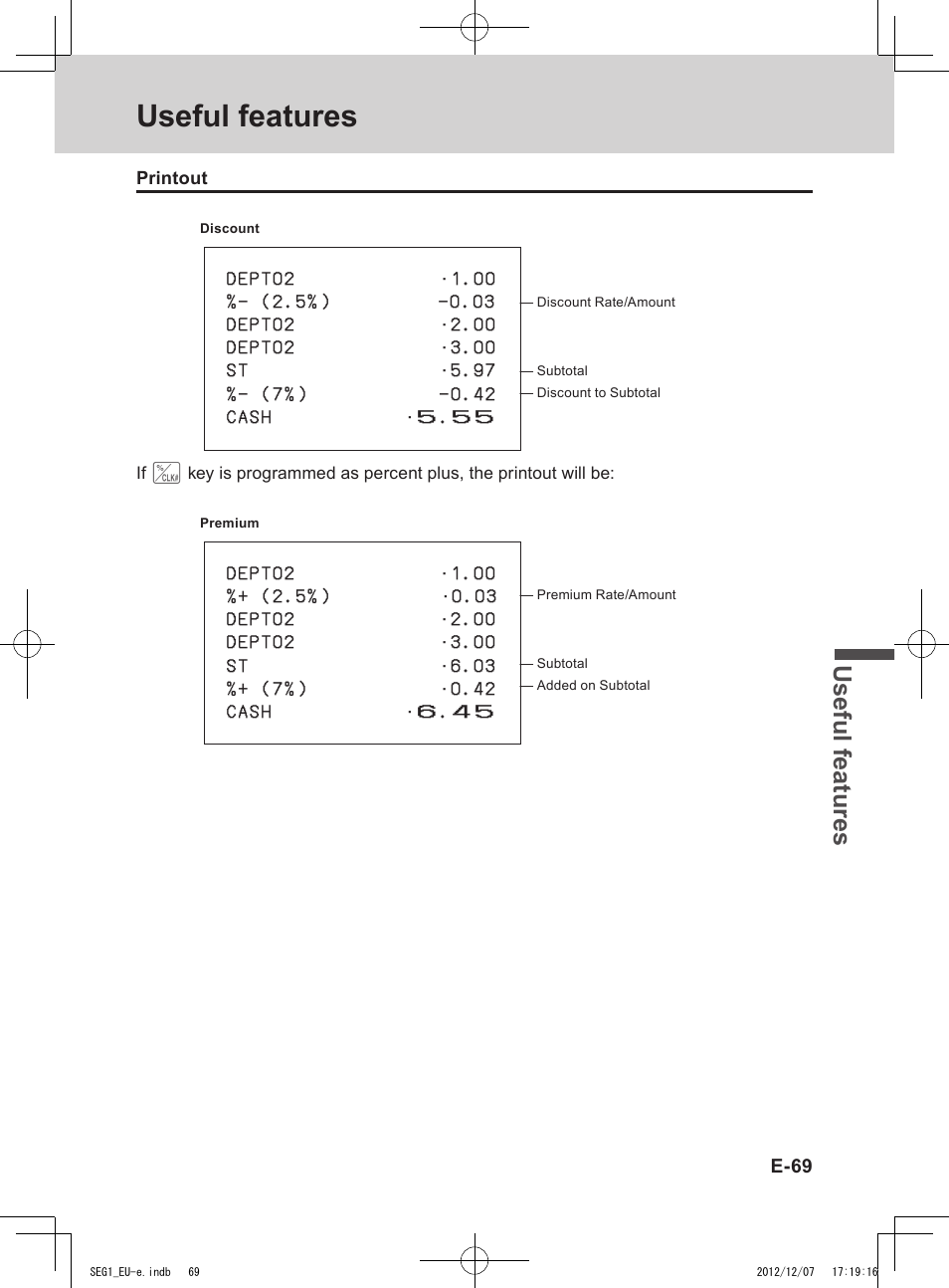 Useful features, Use ful fe atu re s | Casio SE-G1 User Manual | Page 69 / 76