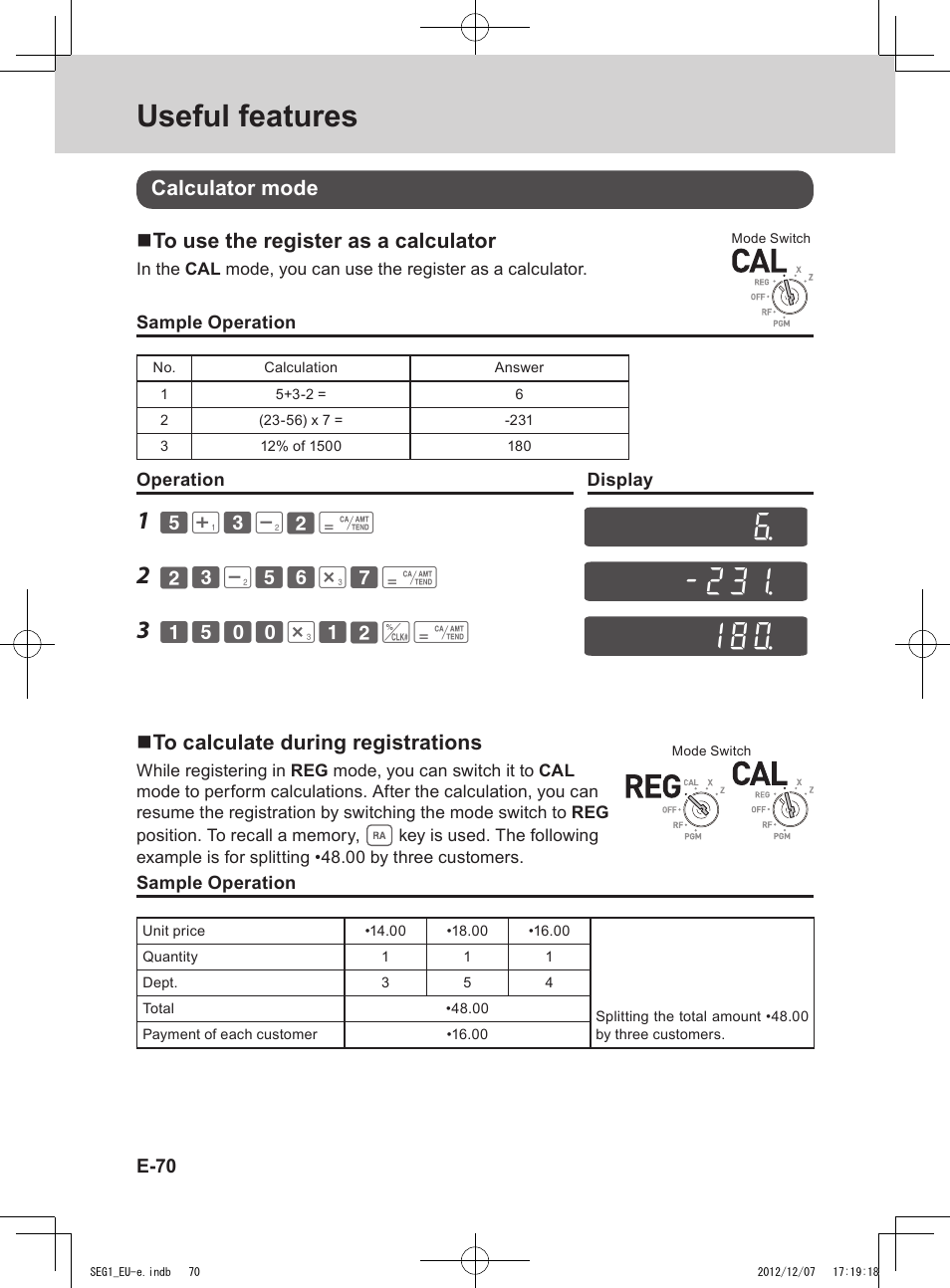 Useful features | Casio SE-G1 User Manual | Page 70 / 76